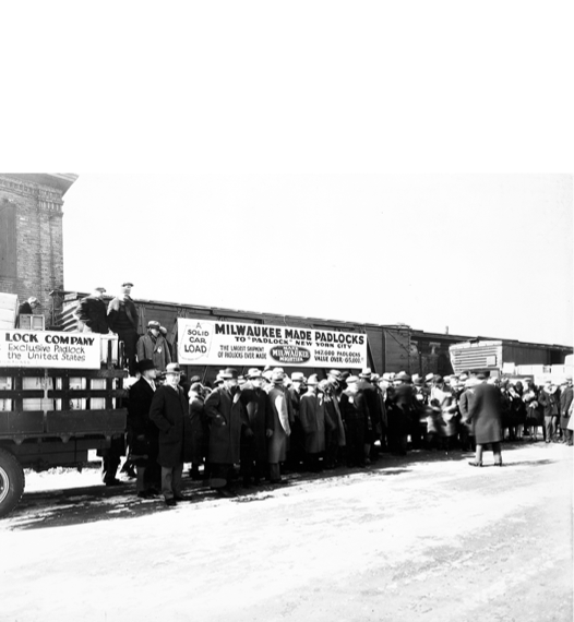 Train carrying Master Lock padlocks from Milwaukee to New York during prohibition.