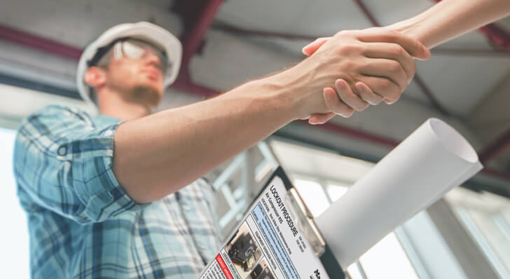 Service man shaking hands with someone