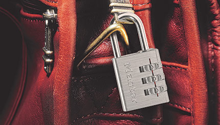 A piece of luggage secured with a combination lock